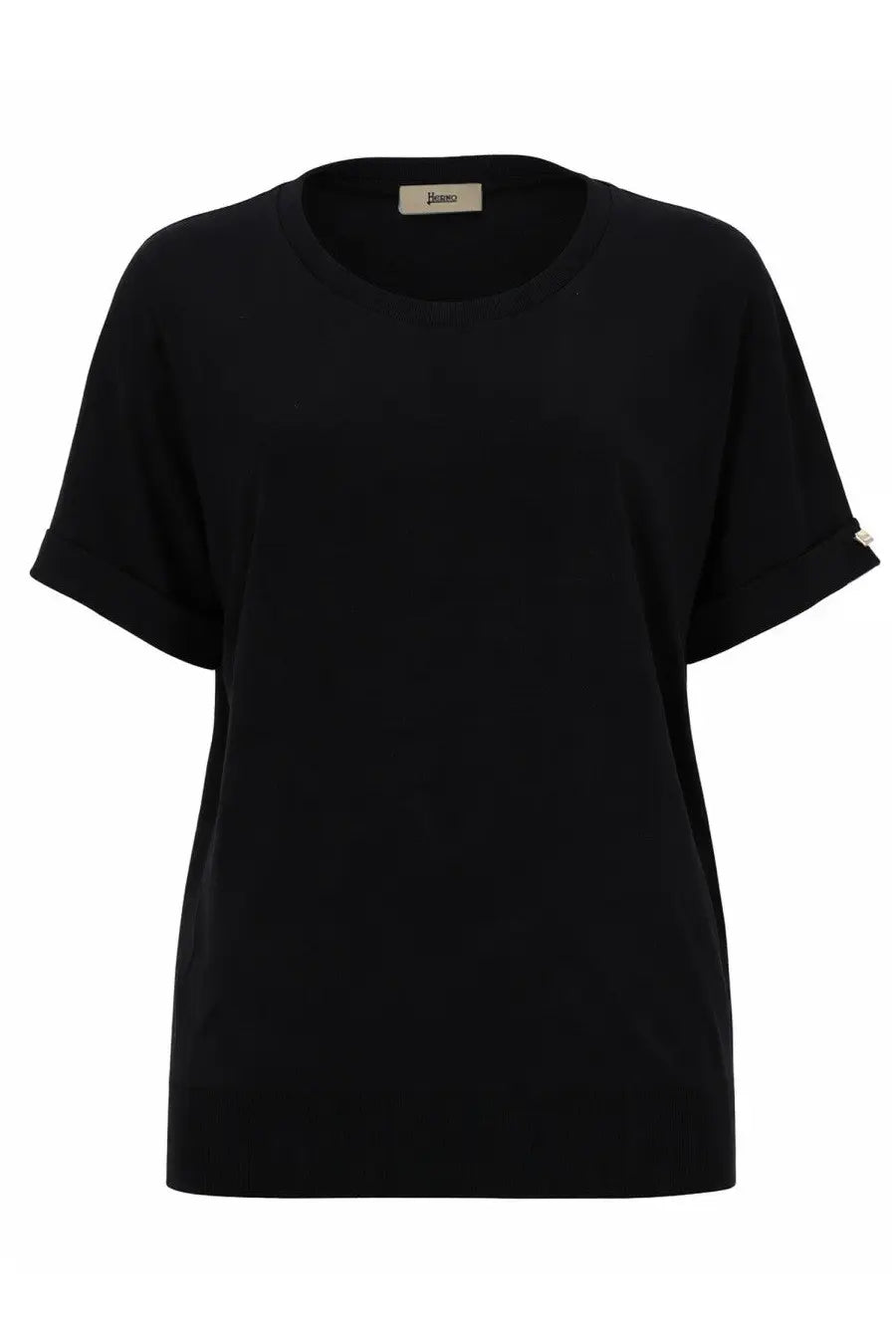 Herno women’s black cotton blend shirt with relaxed fit and rolled up sleeves in minimalist style
