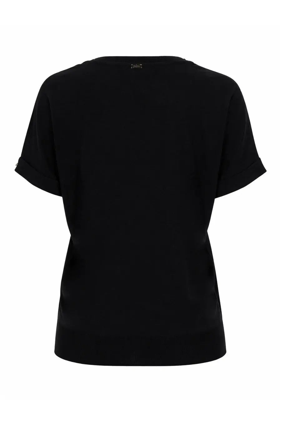 Herno women’s black cotton blend short-sleeved t-shirt with rolled cuffs and simple crew neckline