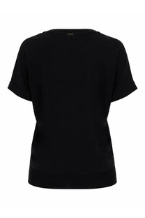 Herno women’s black cotton blend short-sleeved t-shirt with rolled cuffs and simple crew neckline