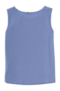 Herno women’s cotton sleeveless top in soft light blue with round neckline and neatly stitched hem