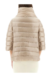 Beige quilted puffer jacket with high collar and three quarter sleeves herno women’s down jacket aminta beige