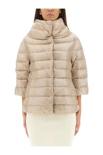Herno women’s aminta beige down jacket with quilted design high collar and three-quarter sleeves