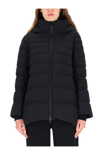 Herno women’s black quilted down puffer jacket with hood and front zipper for cold weather wear