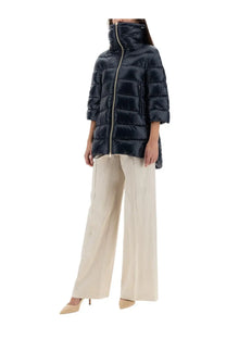 Herno women’s giubbotto shape cleofe blue quilted puffer jacket with high collar and gold zipper in black