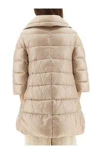 Herno women’s giubbotto shape cleofe white beige quilted down coat with structured collar and three-quarter sleeves