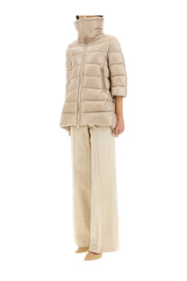 Herno women’s giubbotto shape cleofe white beige quilted puffer jacket with high collar and three quarter sleeves