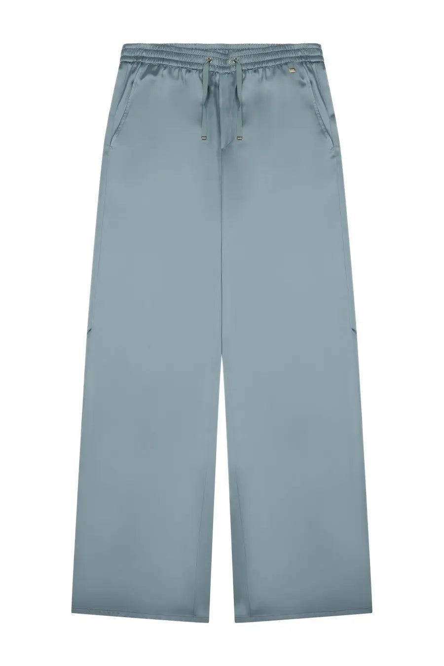 Herno green womens jogger pants light blue satin wide-leg drawstring waist