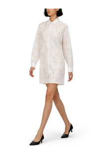 White eyelet cotton shirt dress with classic collar and long sleeves from herno women’s long shirt white collection