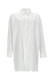 Herno women’s long white shirt with delicate floral eyelet pattern and long sleeves made from breathable fabric