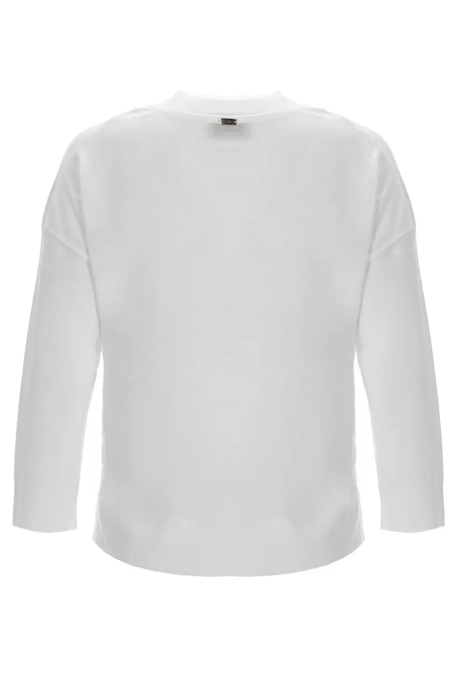 Herno women’s white cotton long-sleeved top with crew neckline and glam knit effect