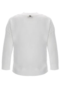 Herno women’s white cotton long-sleeved top with crew neckline and glam knit effect