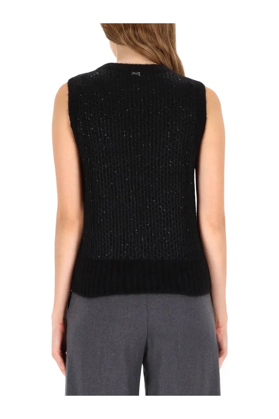 Herno Women's Metallic Effect Sequined Vest Black, view 3