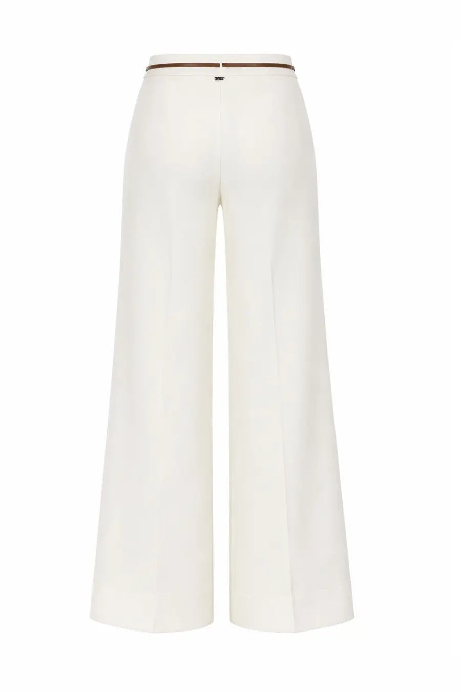 Herno women’s cream-colored wide-leg trousers with elastic waist and brown belt featuring subtle branding
