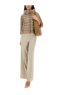 Beige quilted puffer jacket with high collar and three-quarter sleeves from herno women’s pants resort beige collection