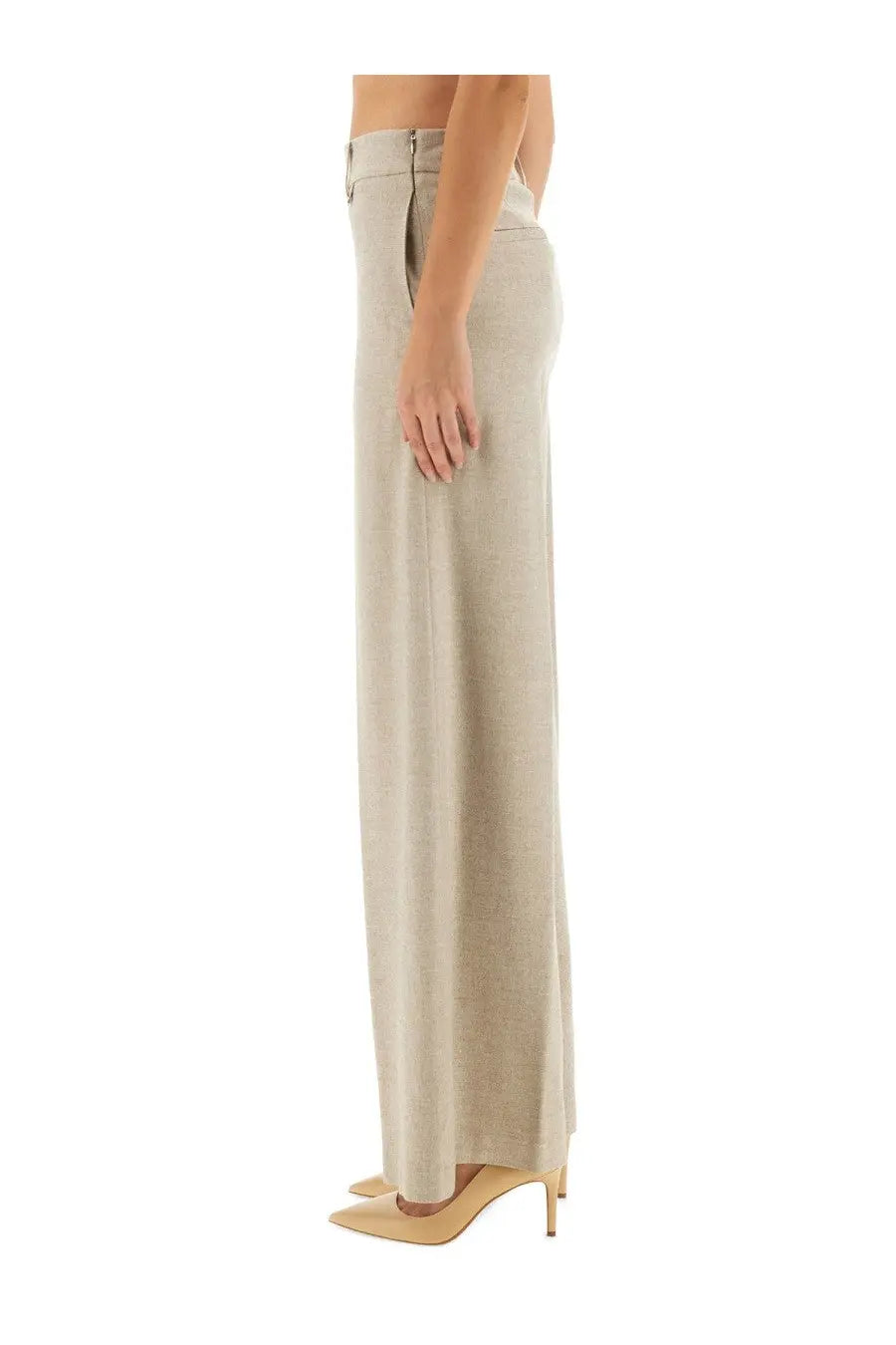 Herno women’s pants resort beige wide-leg trousers with sleek tailored fit and subtle vertical seam detailing