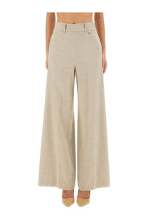 Herno women’s resort beige wide-leg trousers with structured waistband and subtle textured fabric
