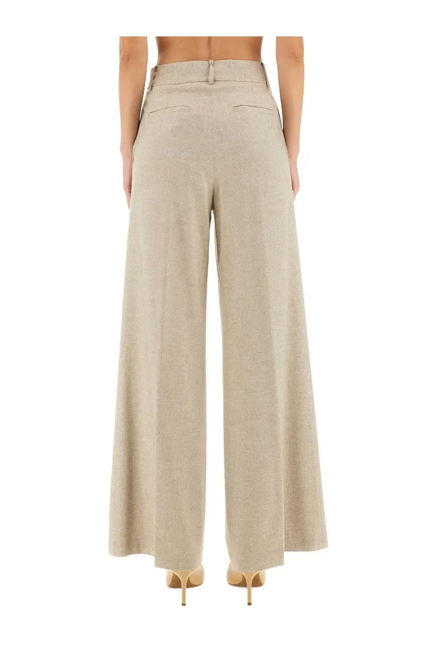 Herno women’s resort beige wide-leg trousers with tailored fit and subtle textured fabric