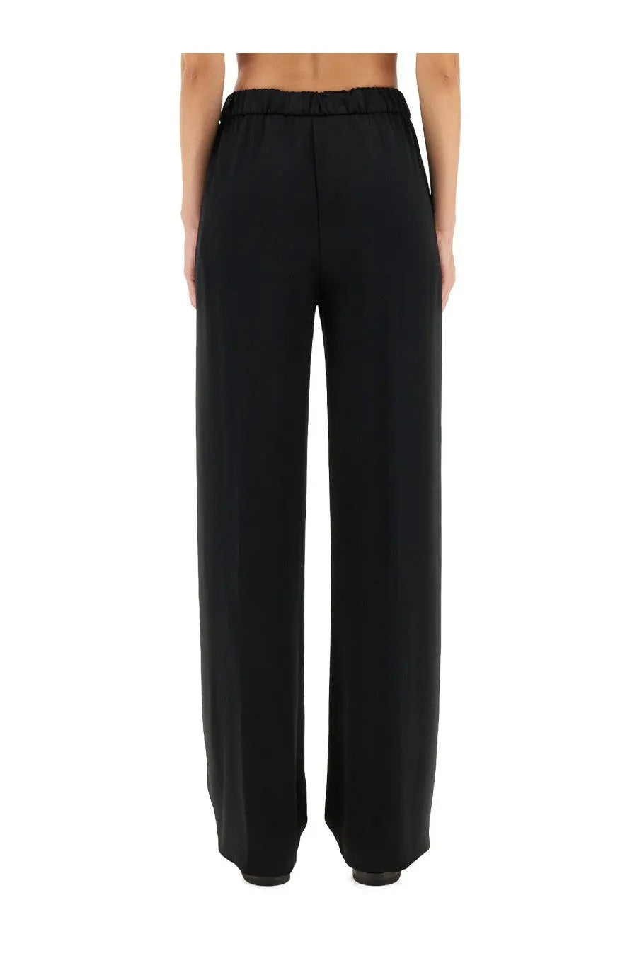 Herno women’s black high-waisted wide-leg trousers with soft elastic waistband perfect for resort wear