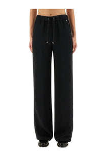 Herno women’s resort black wide-leg trousers with elastic waistband and drawstring in a sleek minimalist design