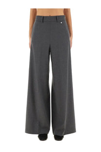 Herno women’s dark gray wide-leg trousers with structured tailored fit and subtle texture in resort grey