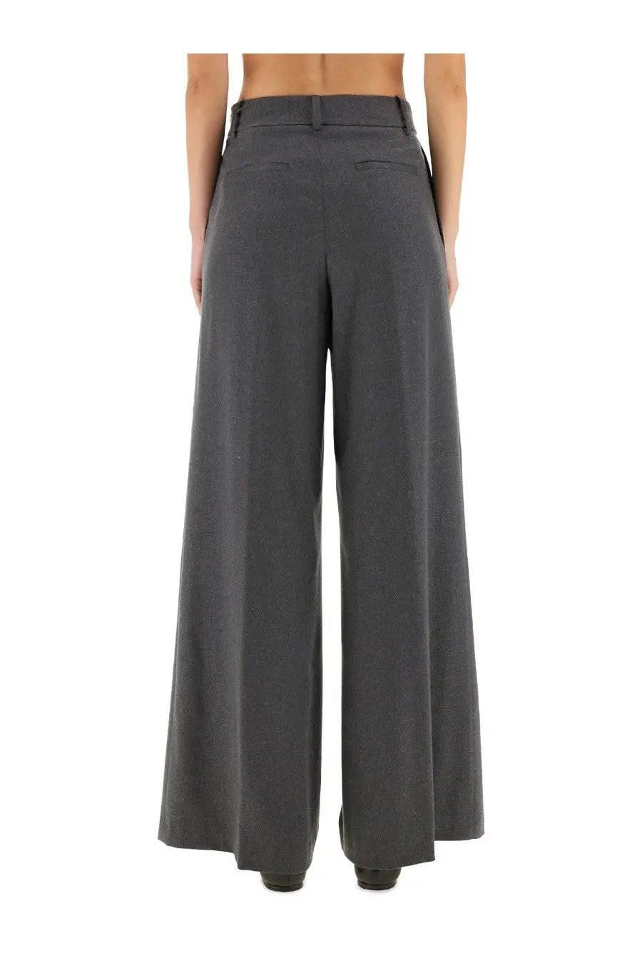 Herno women’s pants in resort grey with dark gray wide-leg tailored fit and subtle textured fabric
