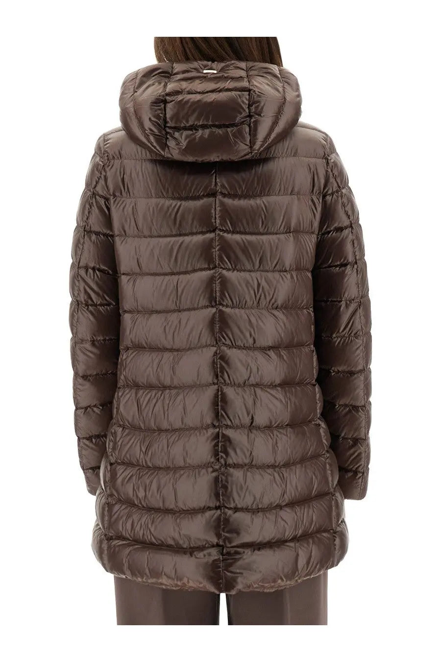 Herno women’s piumino shape resort brown brown quilted puffer coat with hood for winter warmth and style