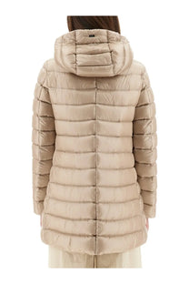 Beige quilted down coat with hood by herno womens piumino shape resort white for winter wear