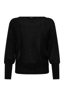 Herno women’s sequined shirt black black glittery long-sleeved sweater with relaxed fit and elastic cuffs