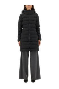 Black quilted hooded puffer coat by herno women’s two layer windstopper parka ideal for cold weather protection