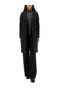 Herno women’s wool coat black with structured collar and front button closure in black wool blend fabric