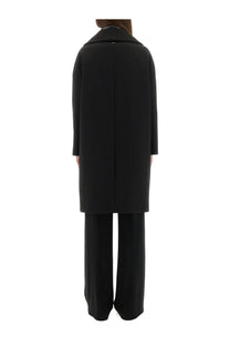 Herno women’s black wool coat with structured collar and straight-cut silhouette perfect for cold weather