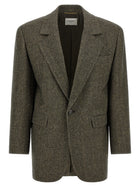 Saint Laurent Herringbone Blazer Brown