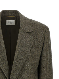 Saint Laurent Herringbone Blazer Brown