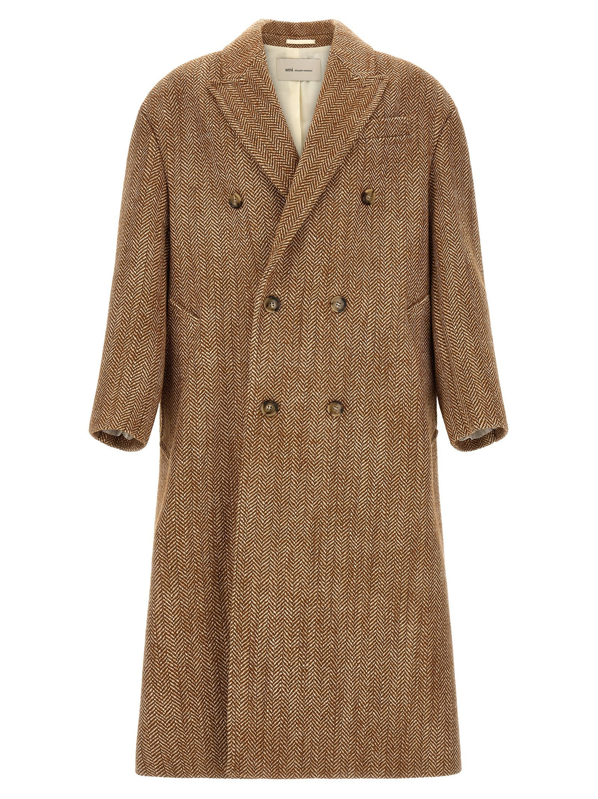 Ami Paris Herringbone Coat Brown