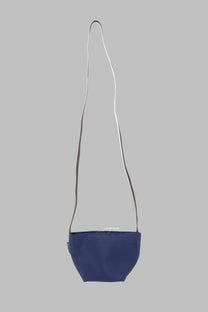 Navy blue Herve Chapelier women’s borsa tote mini quadrata crossbody bag with a long thin strap