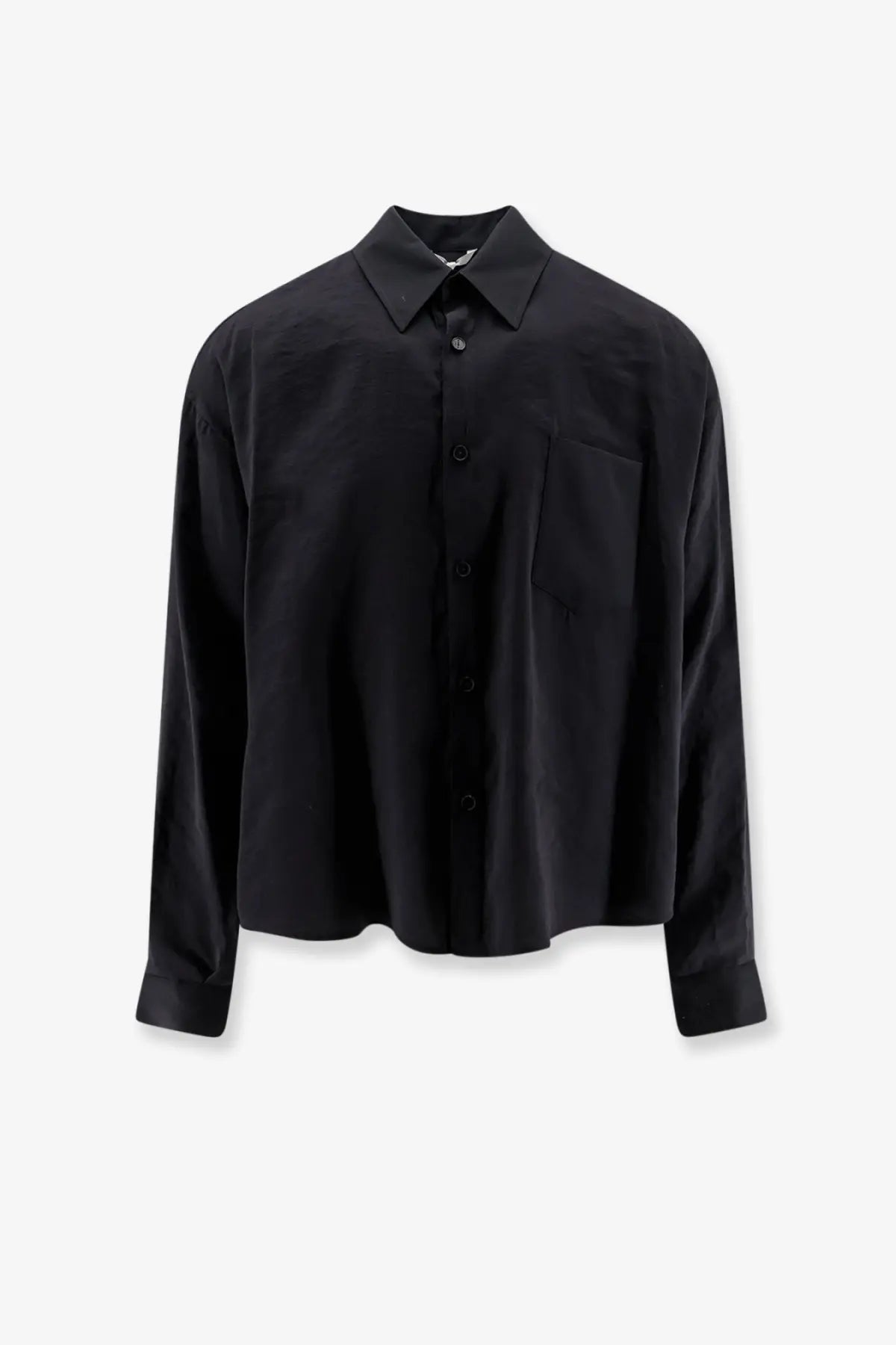 Hevò men’s Arpinova black long-sleeved modal blend shirt with classic collar and single chest pocket