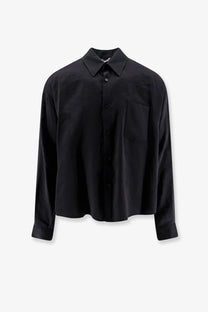 Hevò men’s Arpinova black long-sleeved modal blend shirt with classic collar and single chest pocket