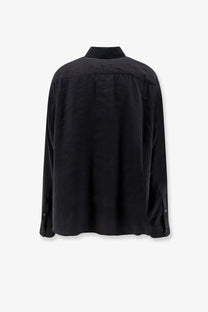 Hevò men’s Arpinova black long-sleeved button-up shirt with subtle sheen and structured collar in modal blend