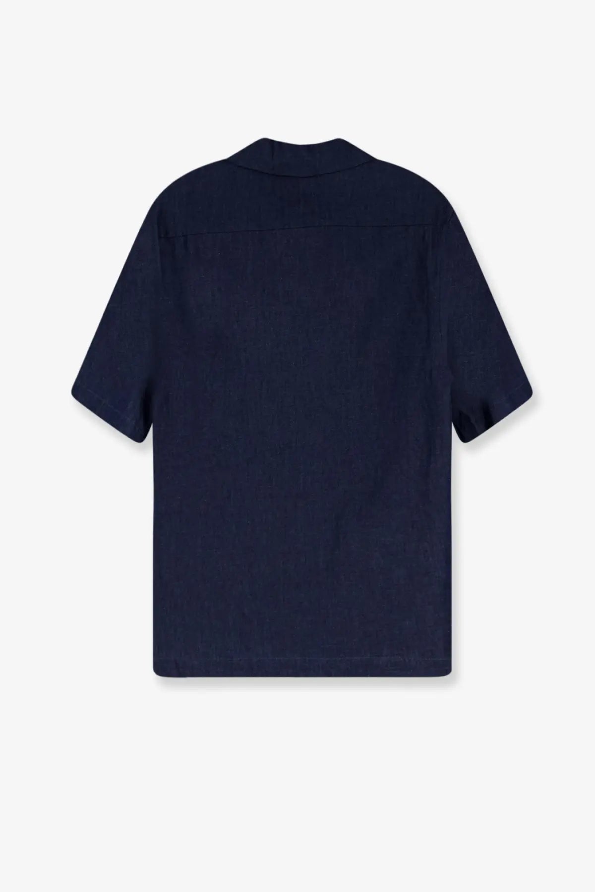 Hevò men’s blue denim shirt in navy blue with short sleeves collar buttons and subtle stitching details