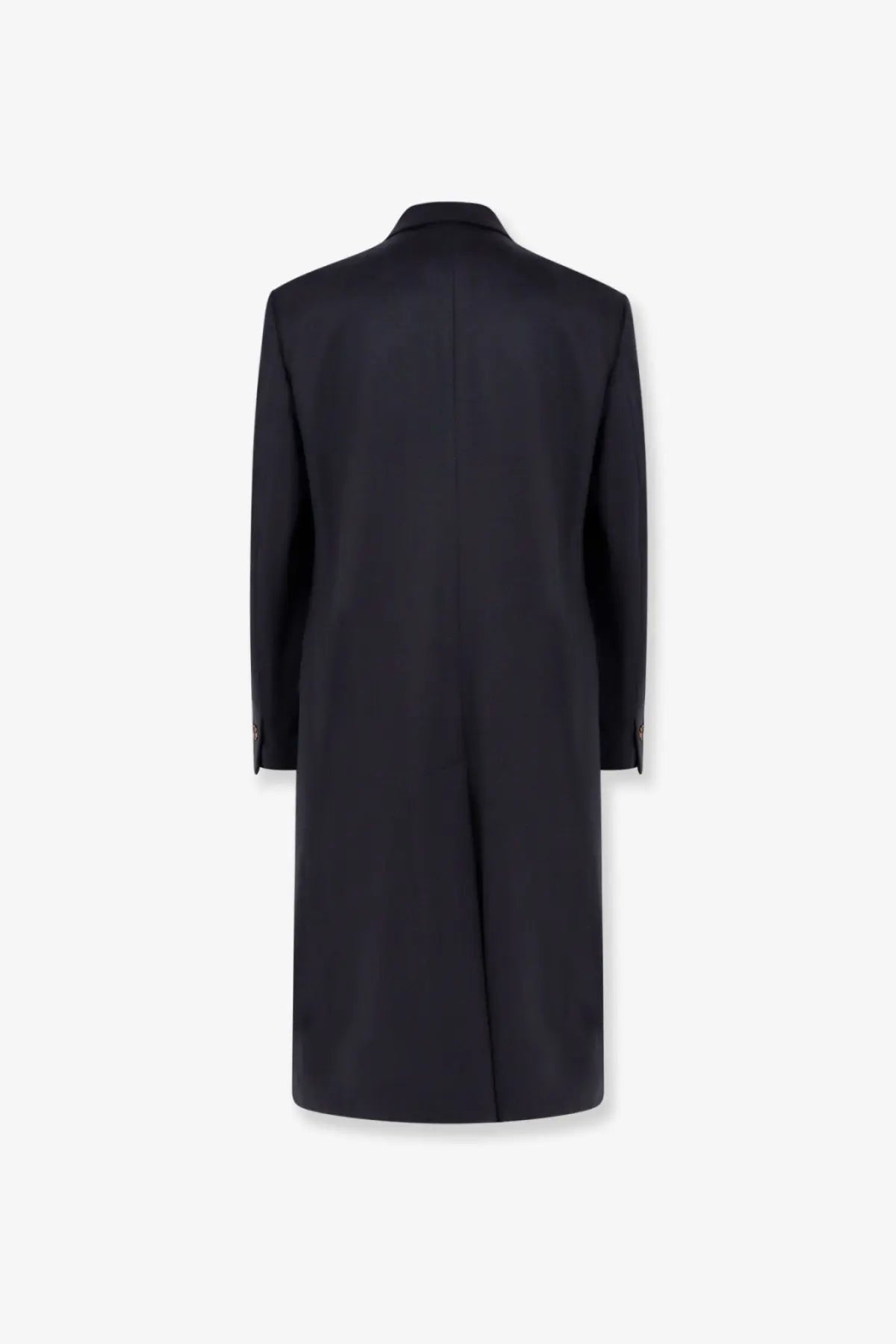 Black tailored overcoat with classic collar and long sleeves for hevò men’s cashmere coat blue collection