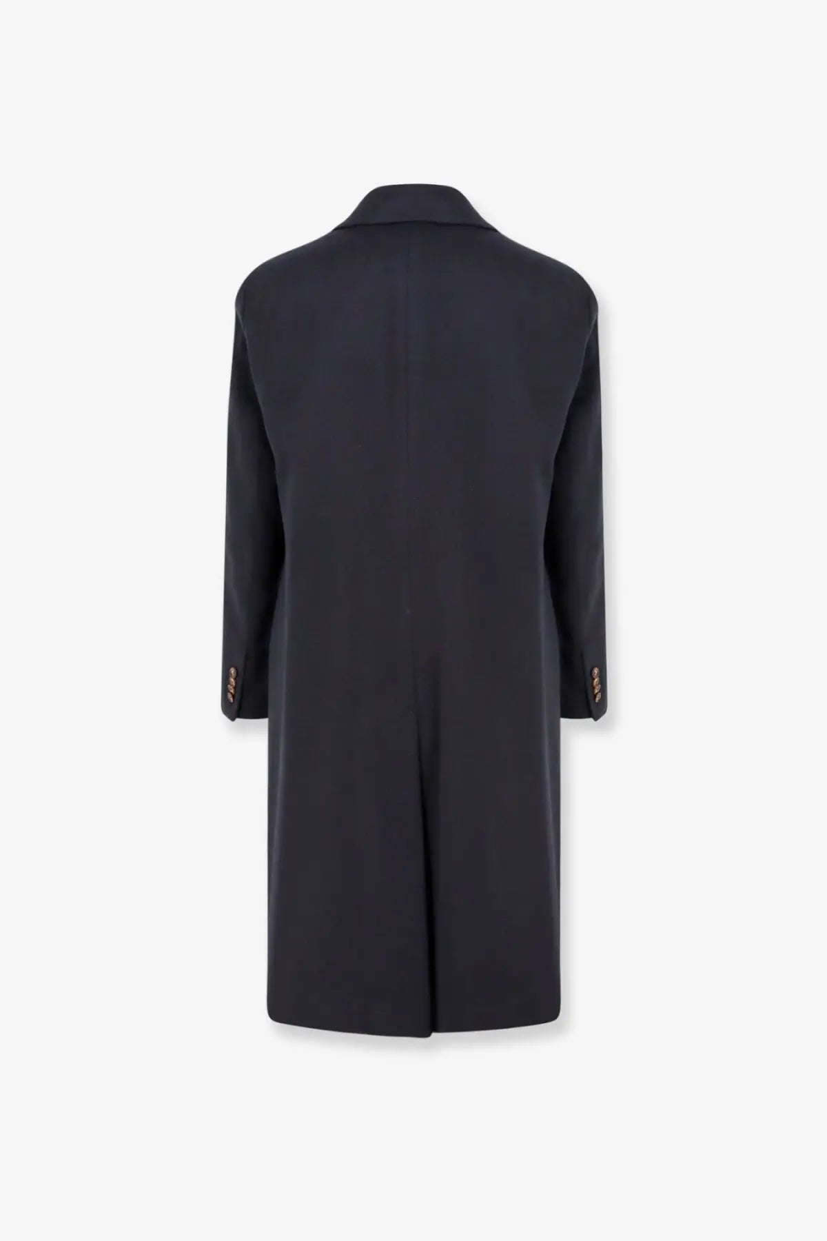 Hevò men’s cashmere coat blue with black wool overcoat notched lapel and gold toned button cuffs