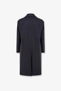 Hevò men’s cashmere coat blue with black wool overcoat notched lapel and gold toned button cuffs