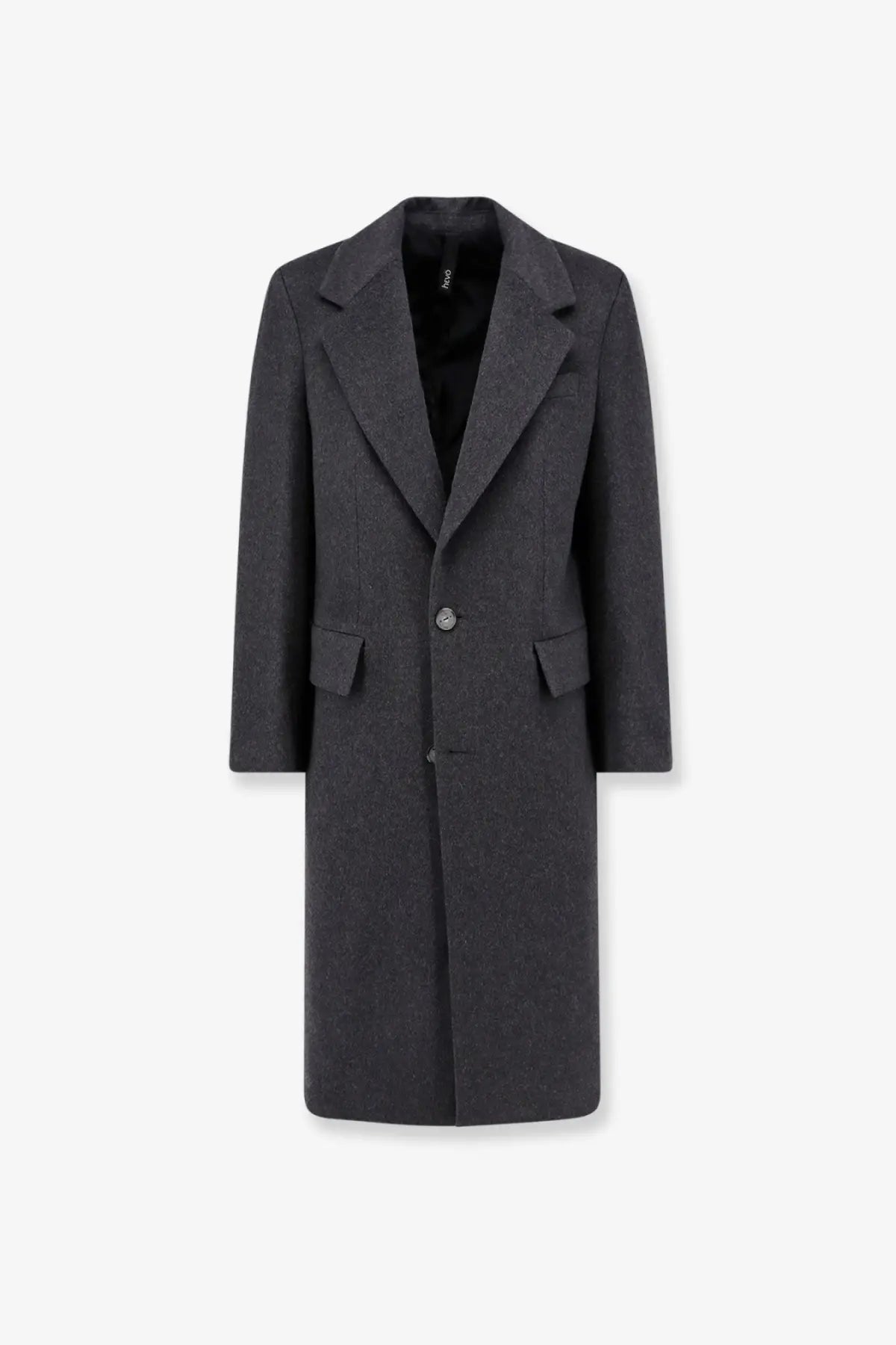 Hevò men’s cashmere coat grey dark gray wool overcoat with classic double-breasted design and notched lapels