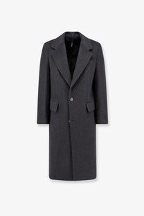 Hevò men’s cashmere coat grey dark gray wool overcoat with classic double-breasted design and notched lapels