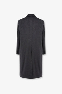 Hevò men’s cashmere coat grey in dark gray wool with subtle textured pattern and classic notched collar