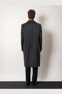 A sleek dark gray wool overcoat with classic notched collar and straight-cut silhouette hevò men’s cashmere coat gray
