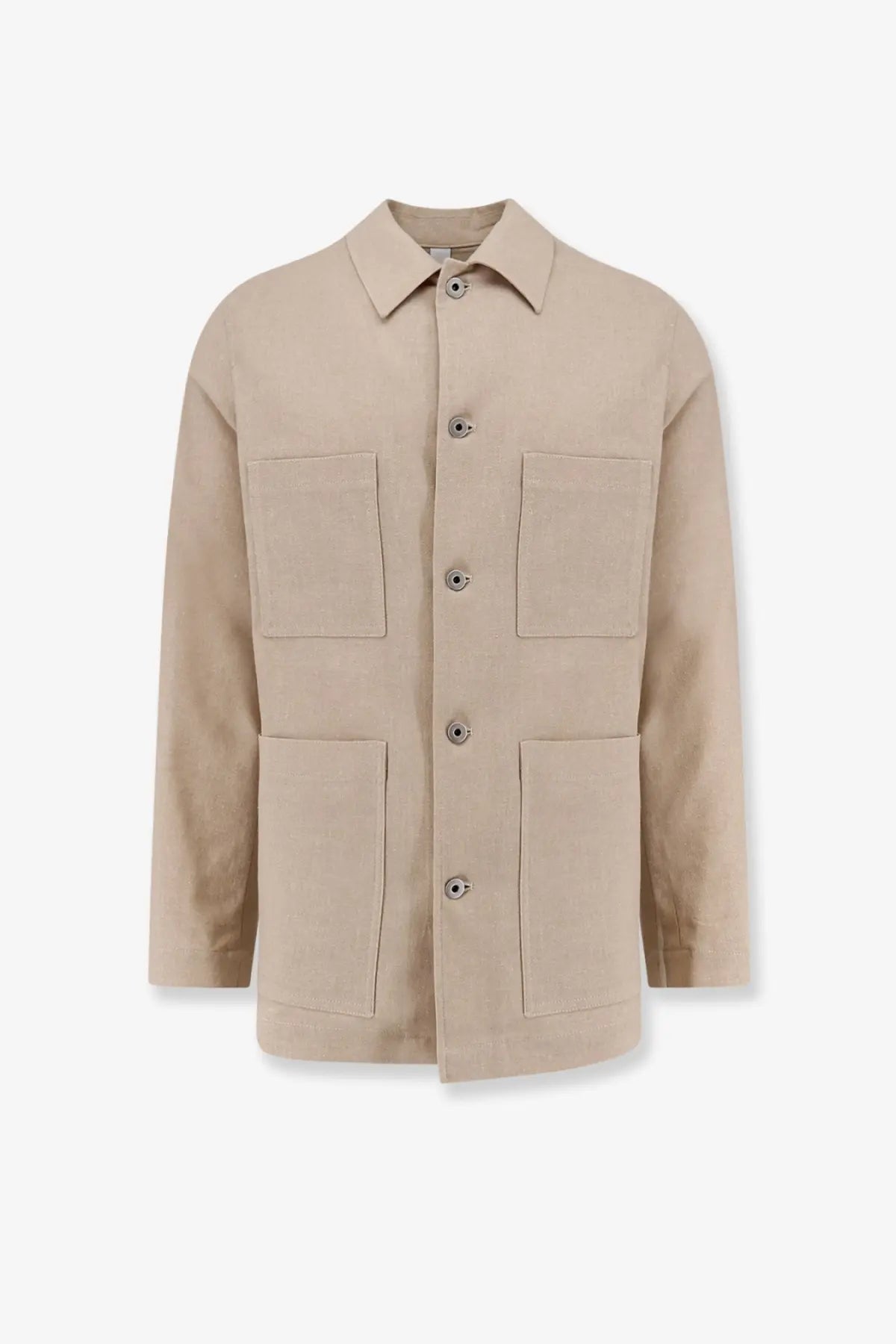 Bevò men s castelluccio beige cotton and linen utility jacket with four flap pockets and button closures
