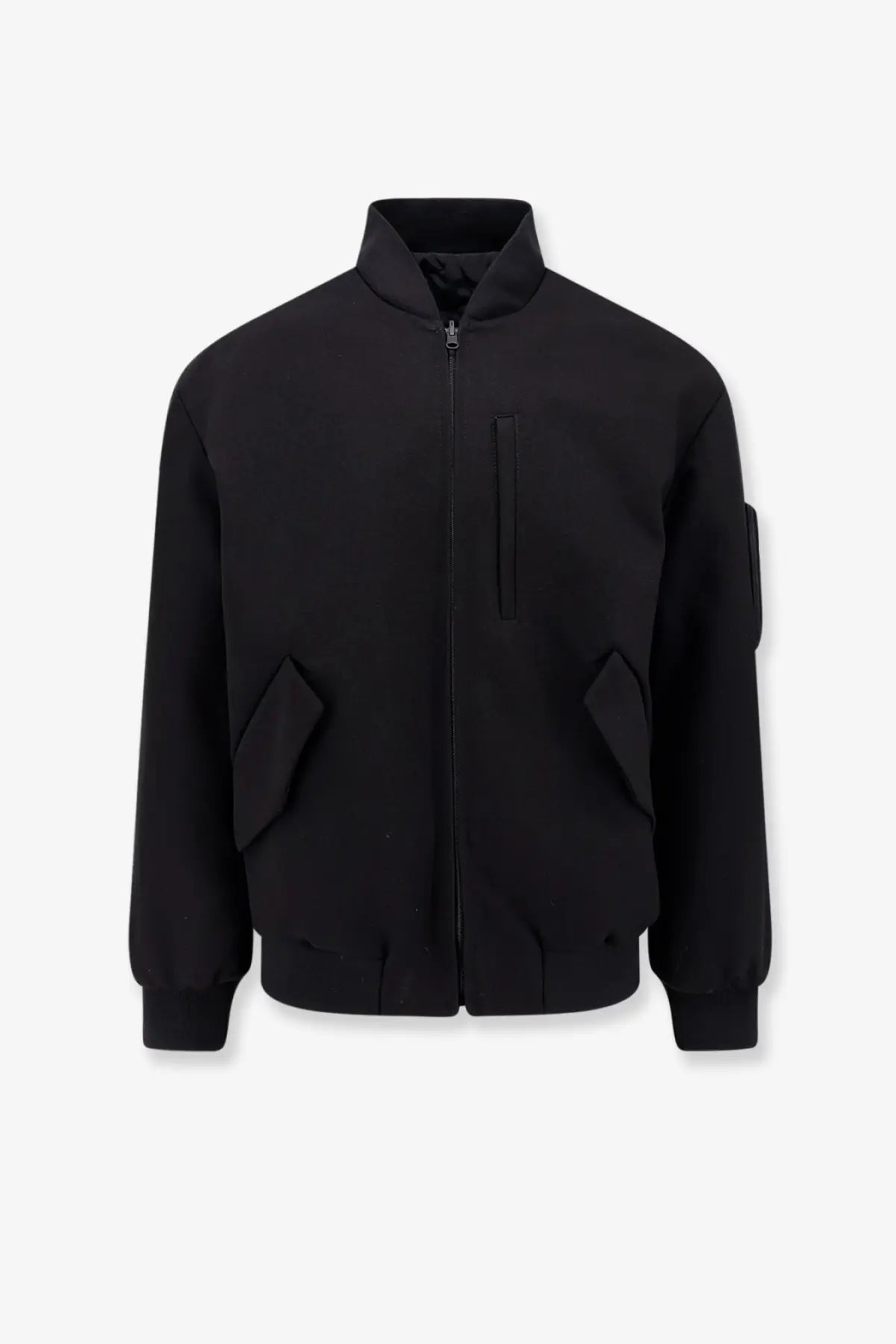 Hevò men’s castro black cotton bomber jacket with stand-up collar zipper closure and slanted pockets
