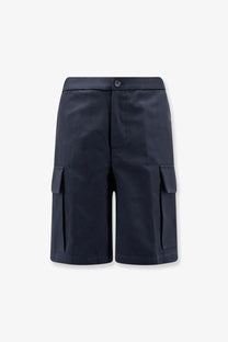 Hevò men’s cotton bermuda shorts in dark navy with button closure and flap cargo pockets
