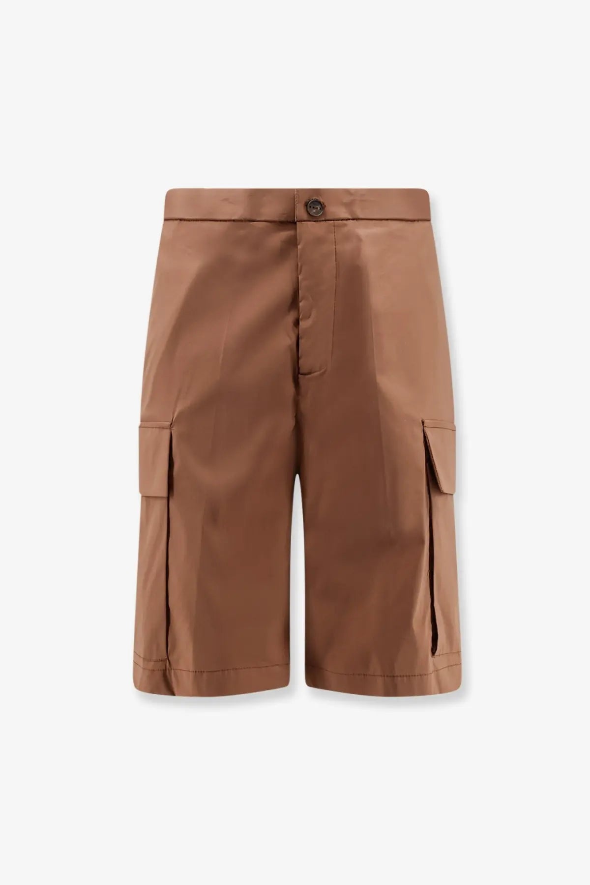 Hevò men’s cotton blend bermuda shorts in brown tan cargo style with button closure and side pockets